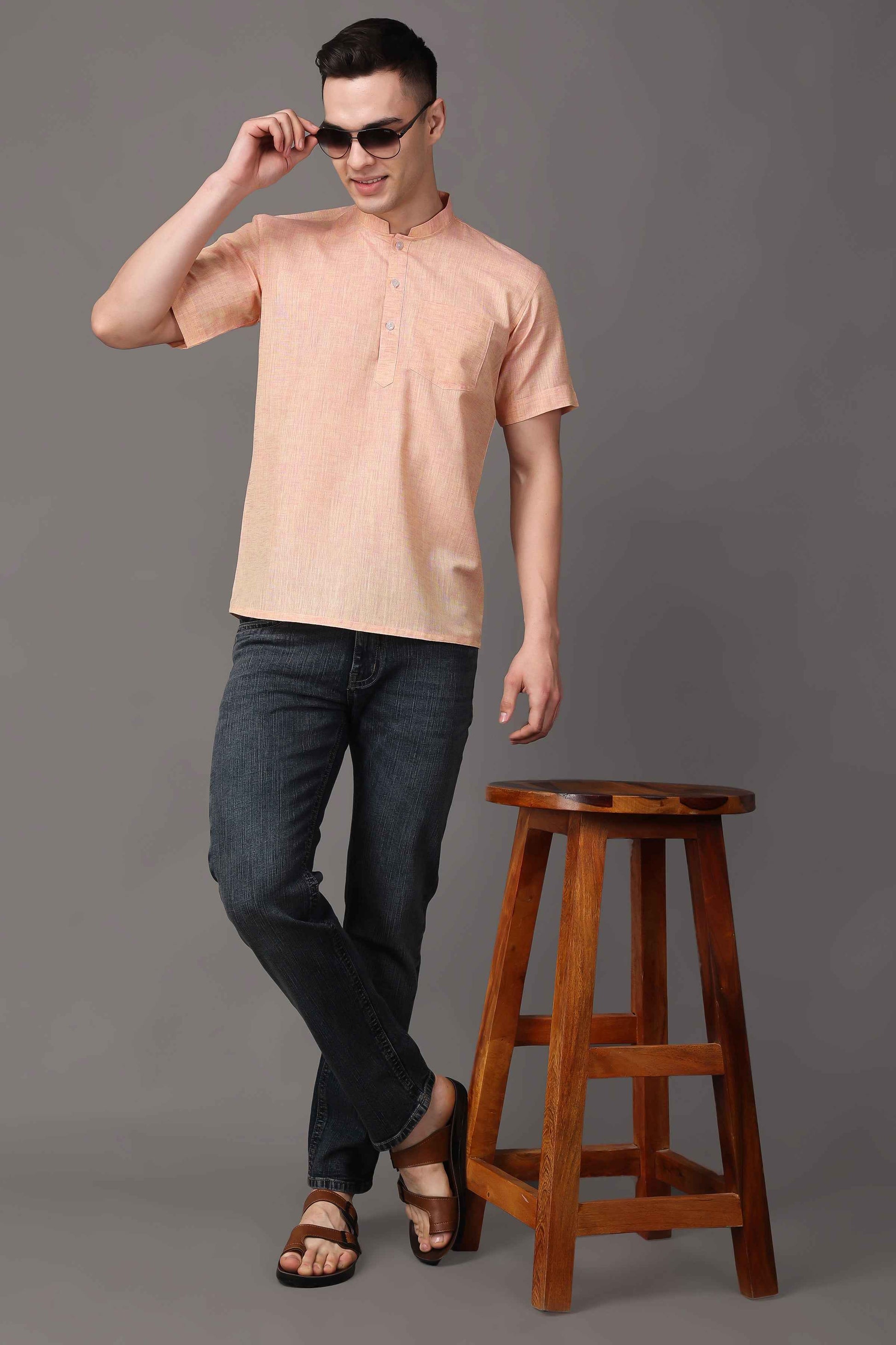 Buy Plus Size ​Dusky Peach Textured Short Kurta At Apella | Sizes XS to 10 XL | India | Free Delivery | Customized