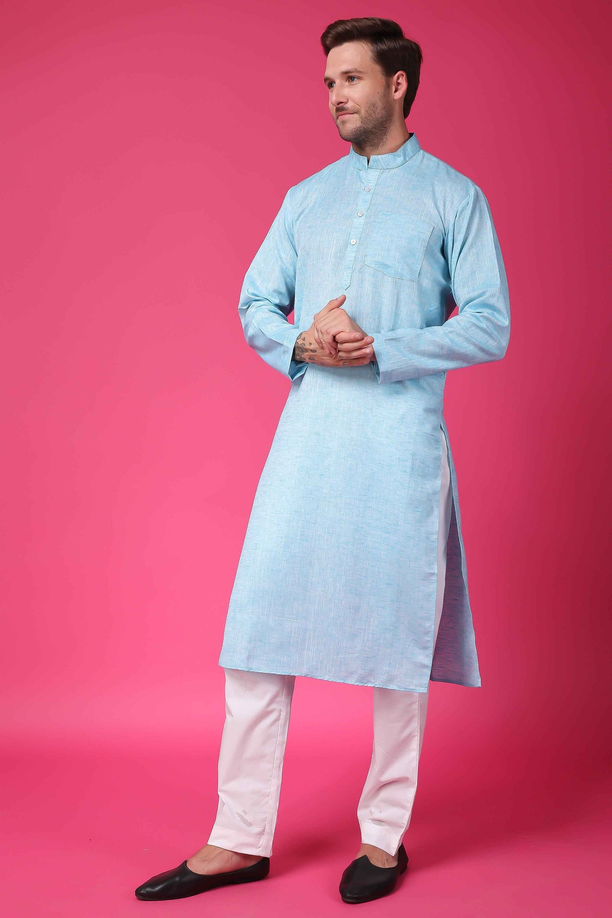 Buy Plus Size ​Serene Sky Textured Kurta At Apella | Sizes XS to 10 XL | India | Free Delivery | Customized