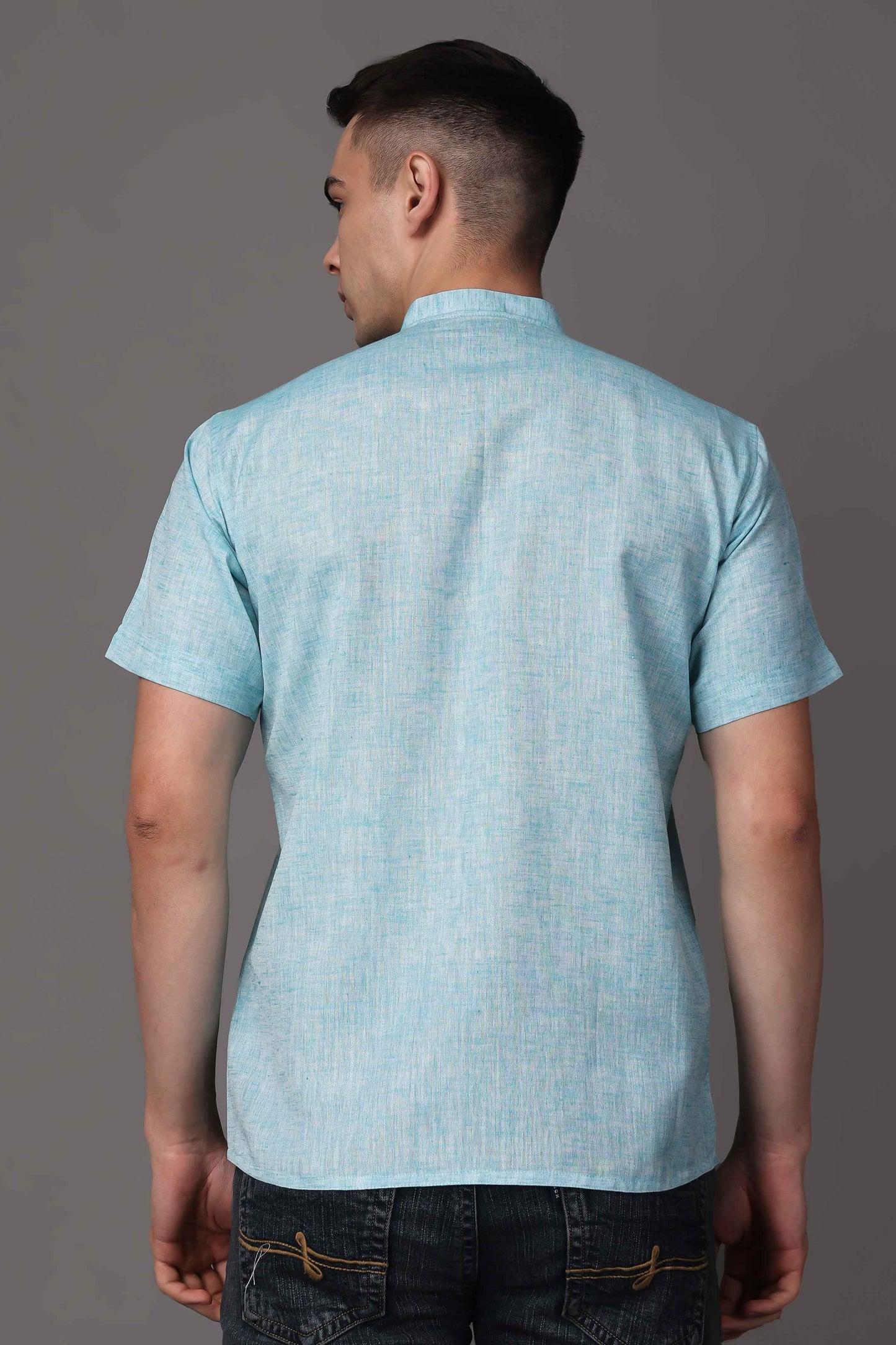 Buy Plus Size ​Sky Serene Textured Short Kurta At Apella | Sizes XS to 10 XL | India | Free Delivery | Customized