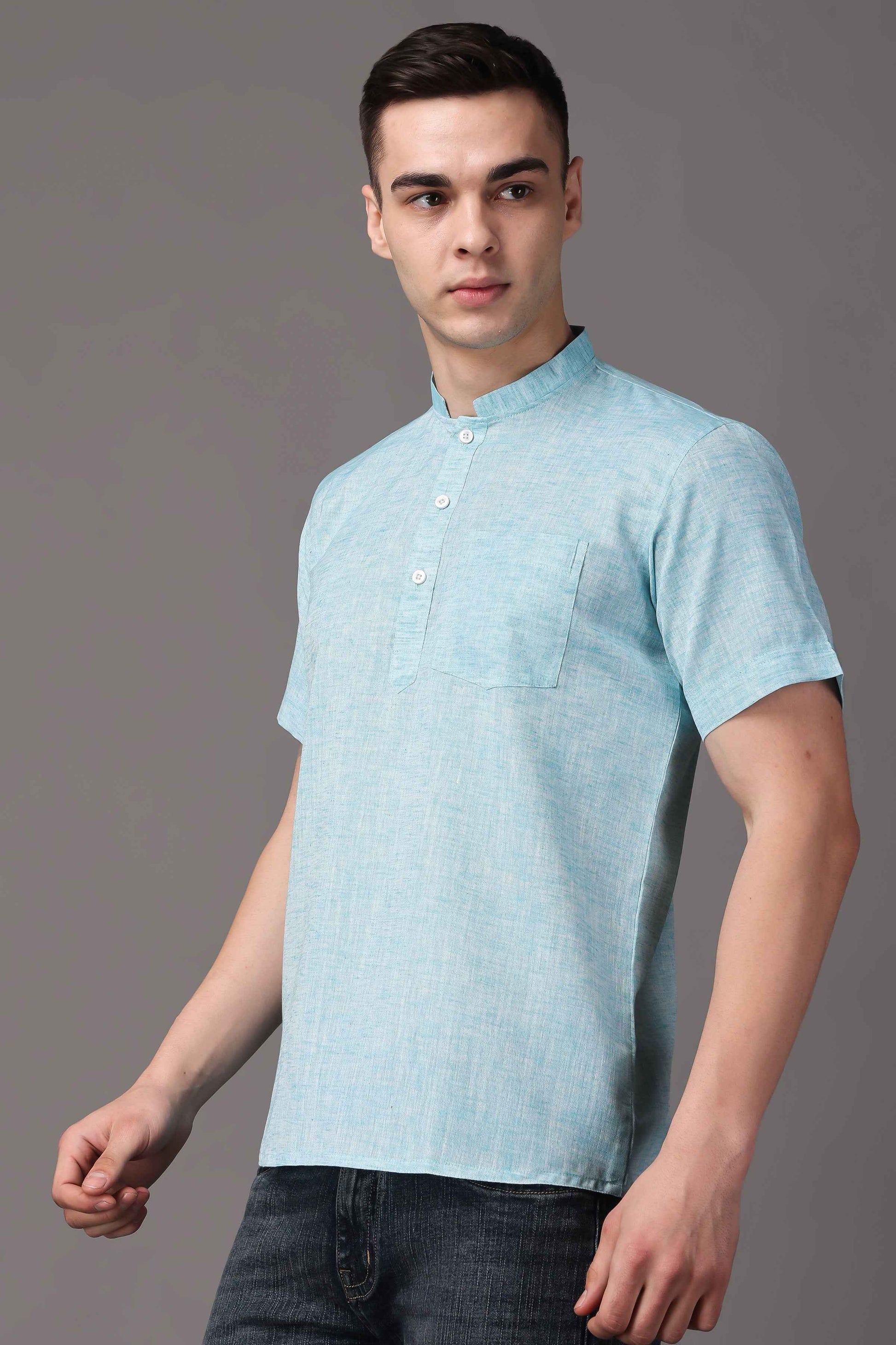 Buy Plus Size ​Sky Serene Textured Short Kurta At Apella | Sizes XS to 10 XL | India | Free Delivery | Customized