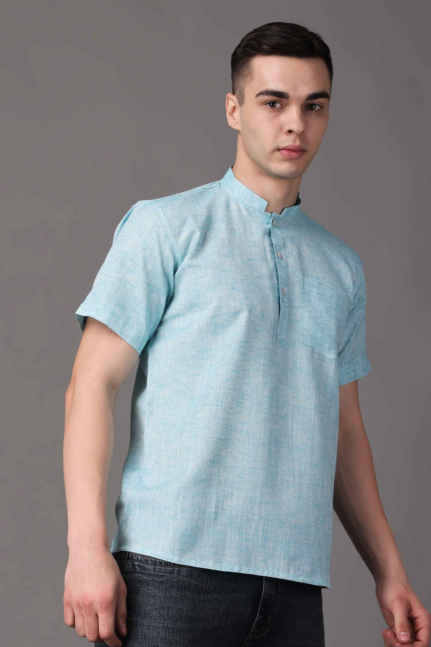 Buy Plus Size ​Sky Serene Textured Short Kurta At Apella | Sizes XS to 10 XL | India | Free Delivery | Customized