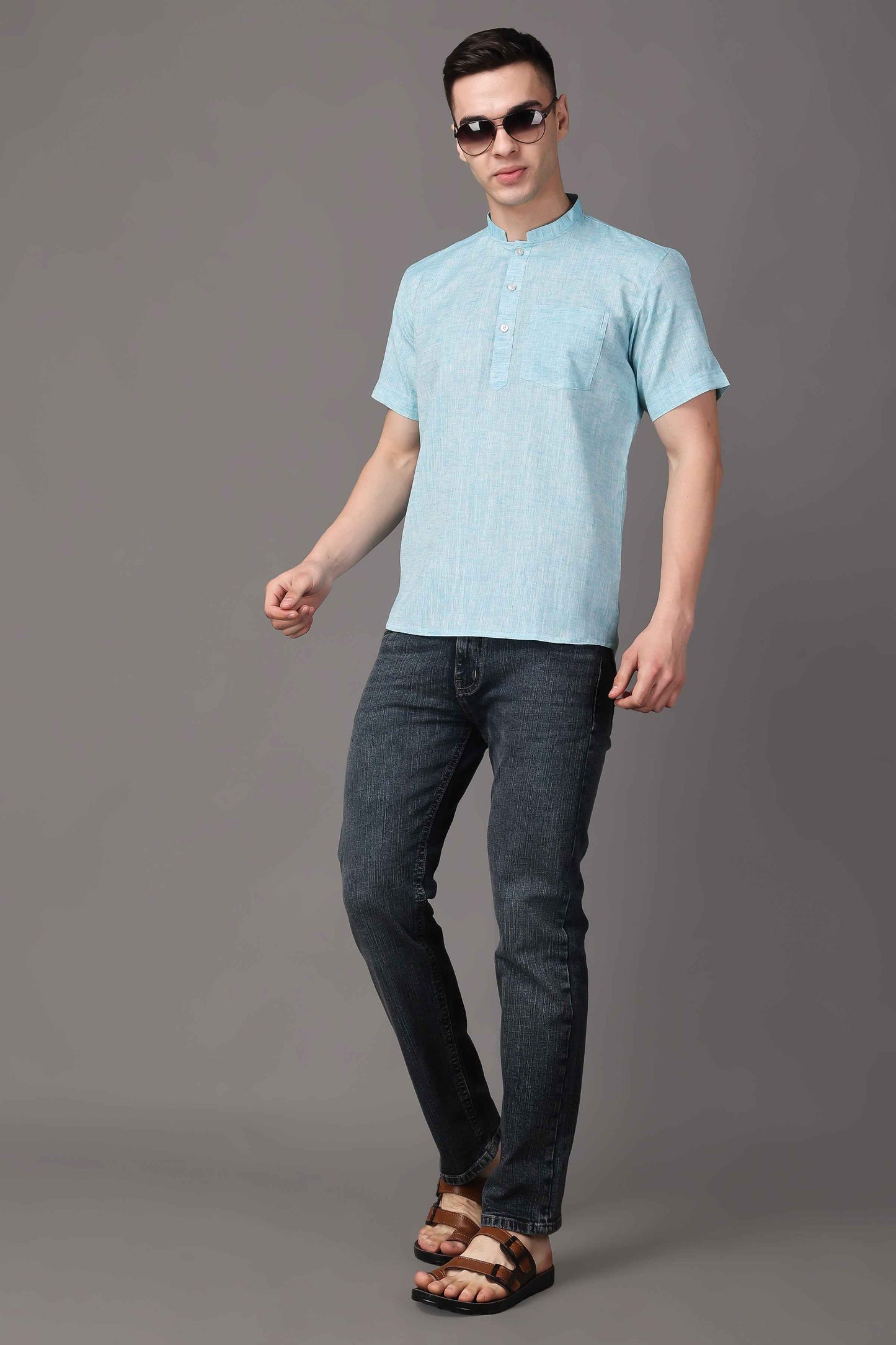 Buy Plus Size ​Sky Serene Textured Short Kurta At Apella | Sizes XS to 10 XL | India | Free Delivery | Customized