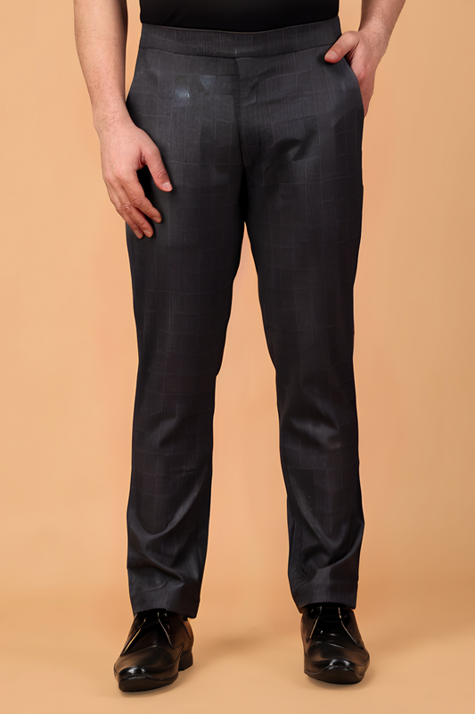 Smoke Black Checked Comfort Fit Trousers