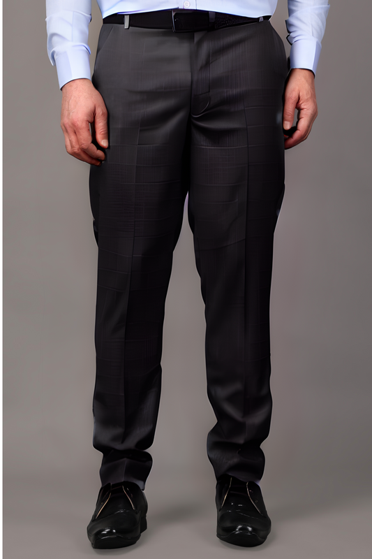 Smoke Black Checked Formal Trousers