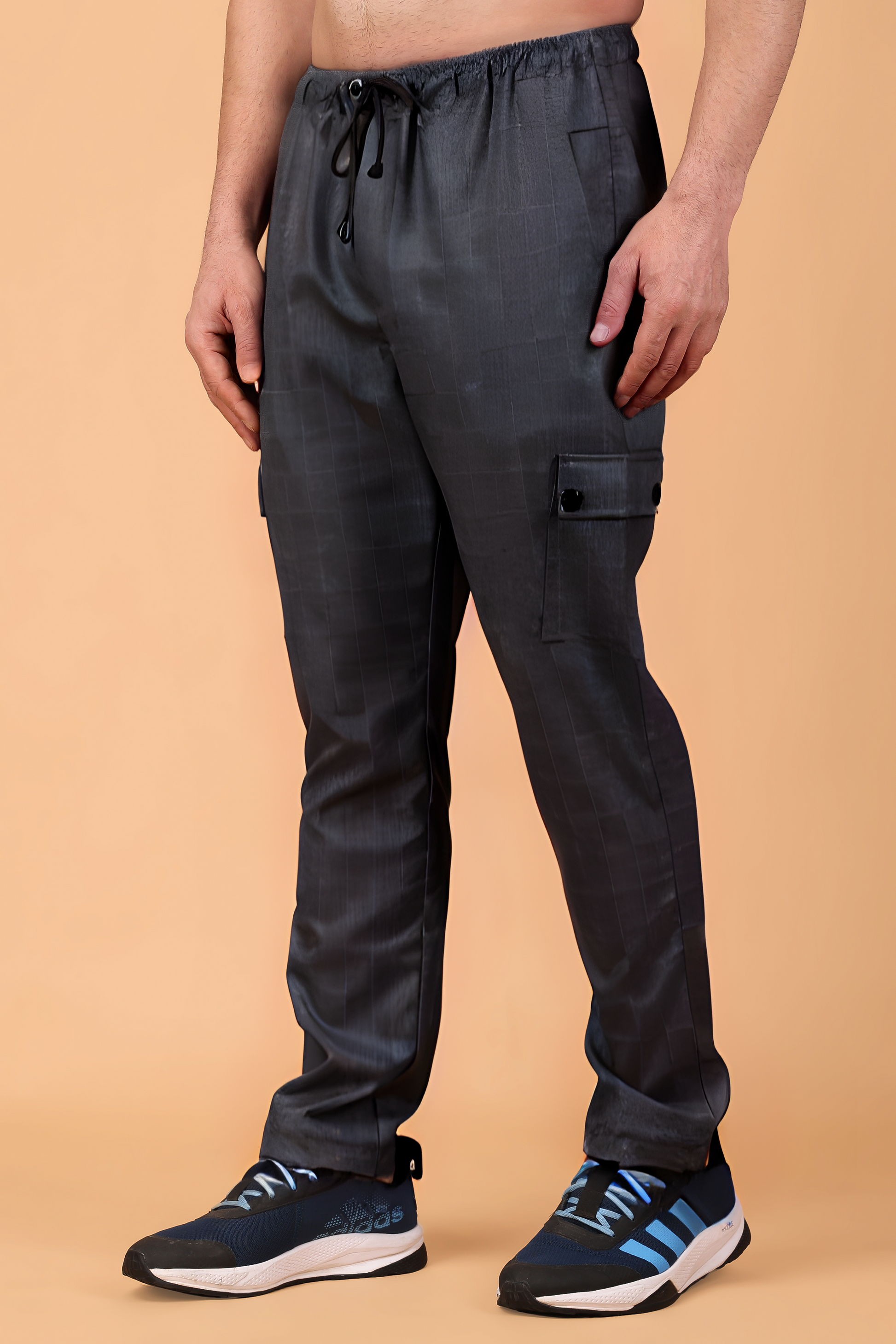 Smoke Black Checked Stretch Cargo