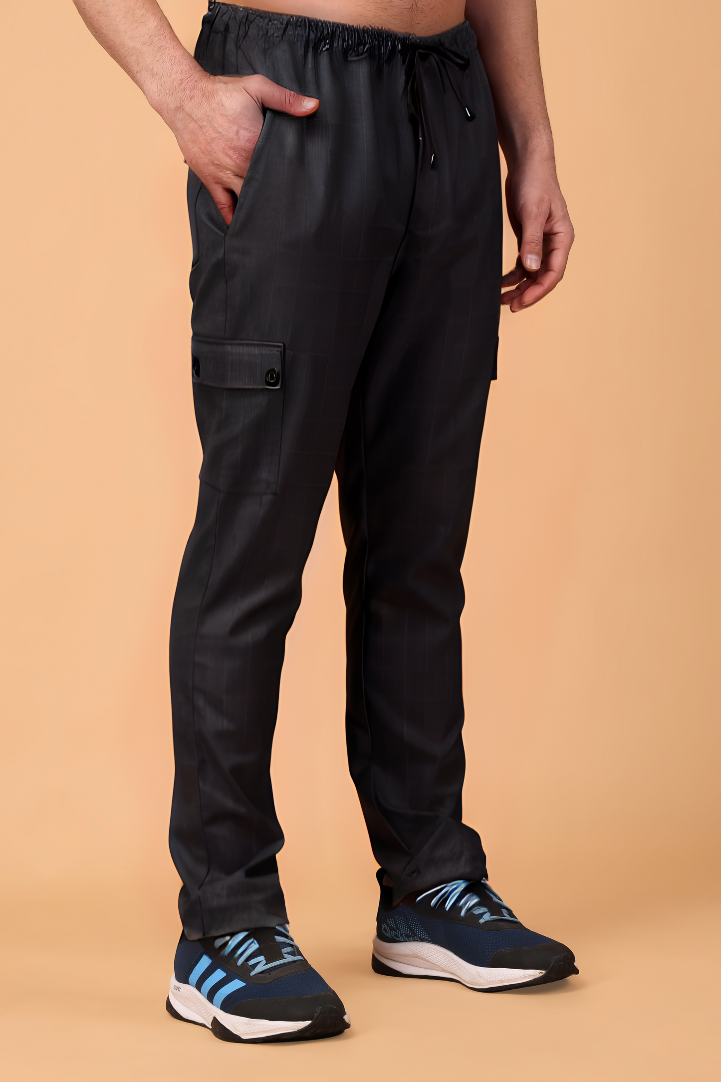 Smoke Black Checked Stretch Cargo