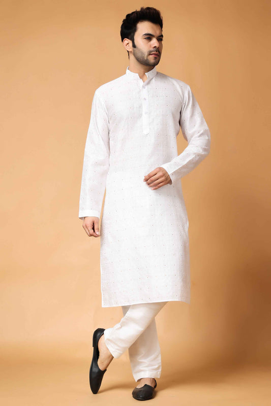Buy Plus Size ​Exquisite Ivory Woven Kurta At Apella | Sizes XS to 10 XL | India | Free Delivery | Customized