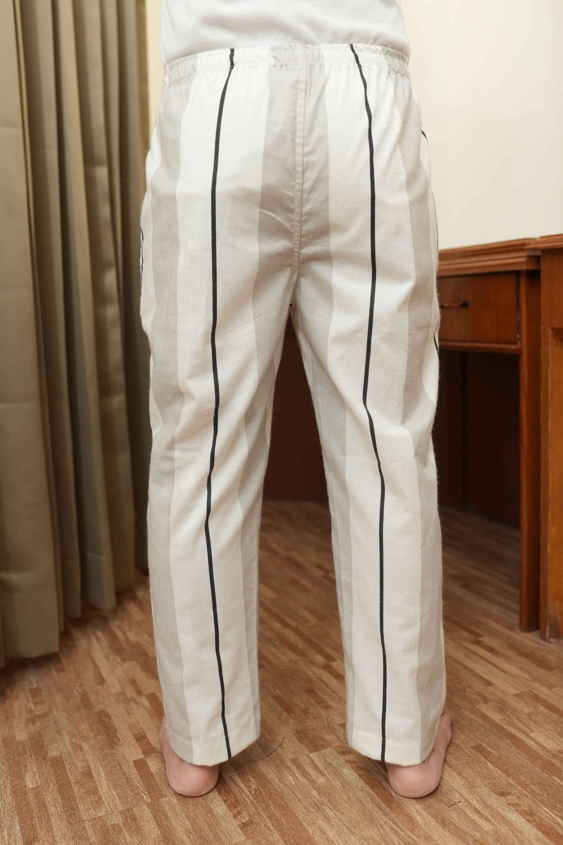 Buy Plus Size ​White Striped Woollen Pajama At Apella | Sizes XS to 10 XL | India | Free Delivery | Customized
