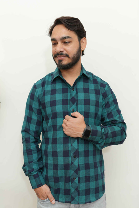 Buy Plus Size ​Peacock Checked Woollen Shirt At Apella | Sizes XS to 10 XL | India | Free Delivery | Customized
