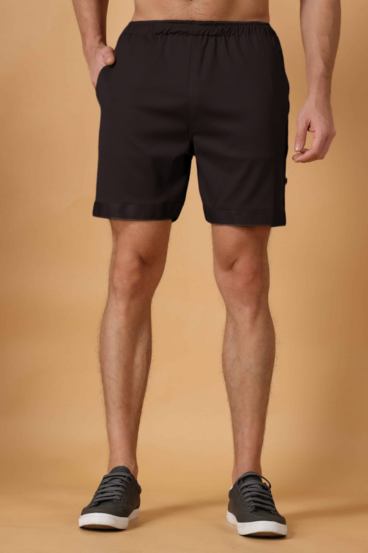 Brown Cotton Lycra Shorts