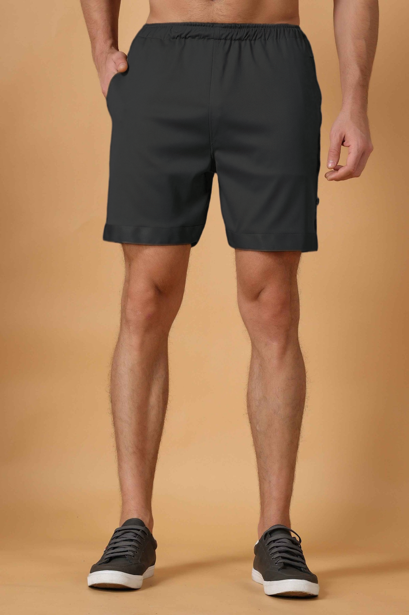 Smoke Black Cotton Lycra Shorts
