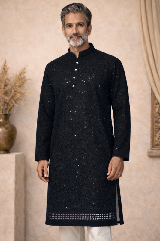 Starlit Black Sequined Kurta Pajama