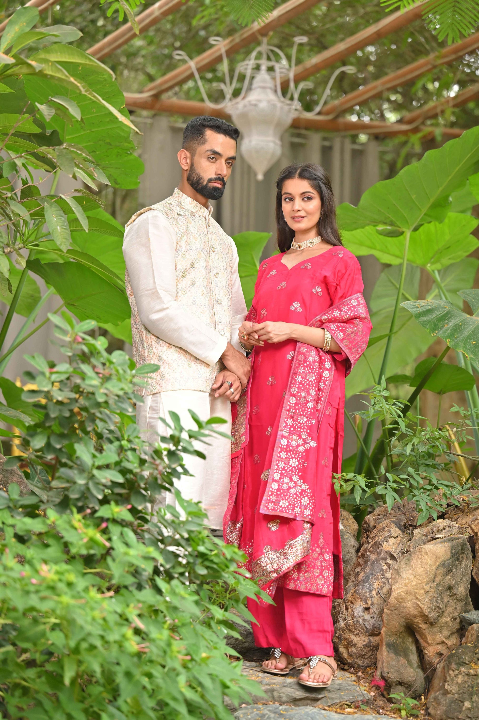 Buy Plus Size Ivory Magenta Silk Couple Outfit | Apella - The XS to 10XL Store Buy Plus Size Ivory Magenta Silk Couple Outfit | Apella - The XS to 10XL Store