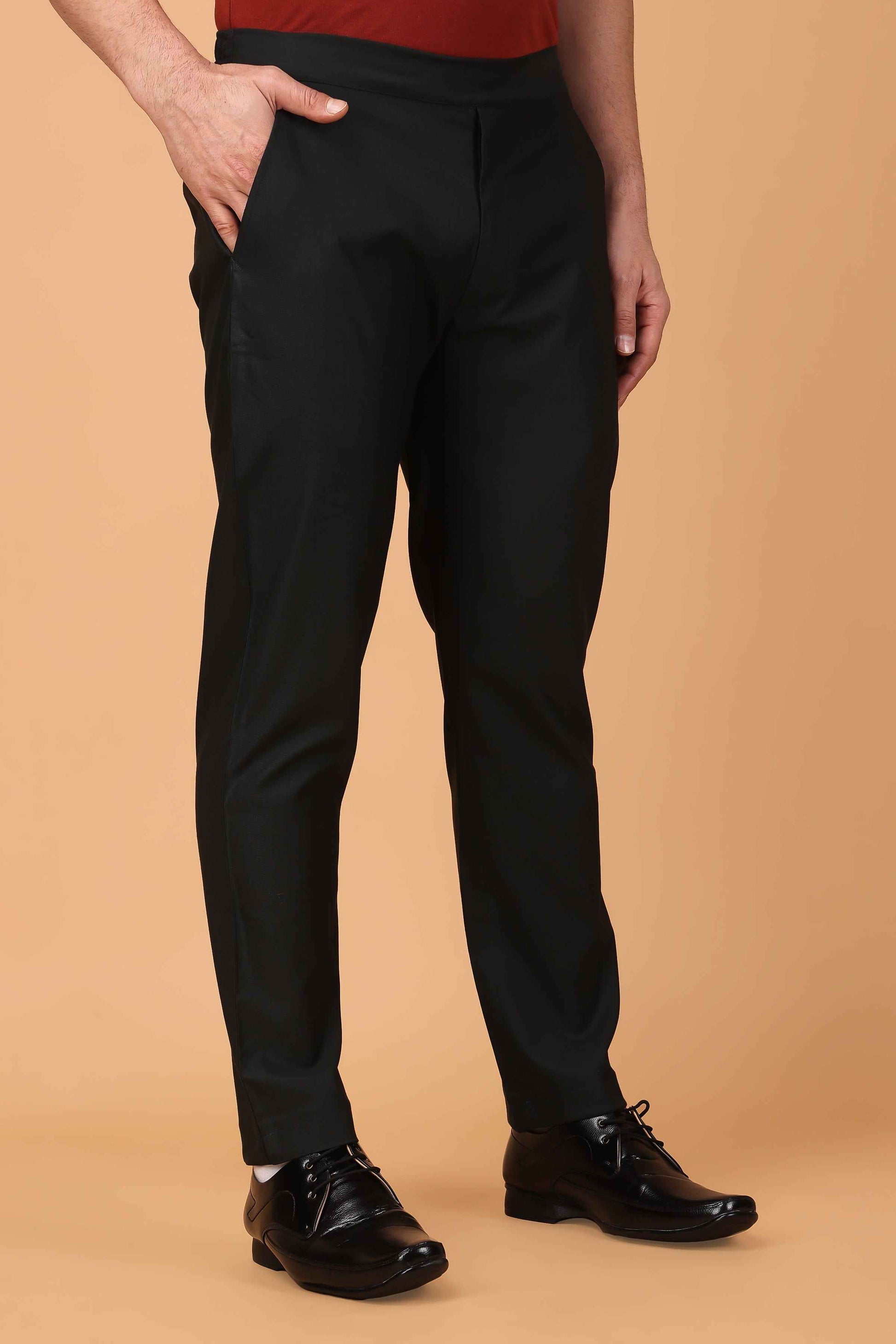 Buy Plus Size ​Midnight Black Comfort Fit Trousers At Apella | Sizes XS to 10 XL | India | Free Delivery | Customized