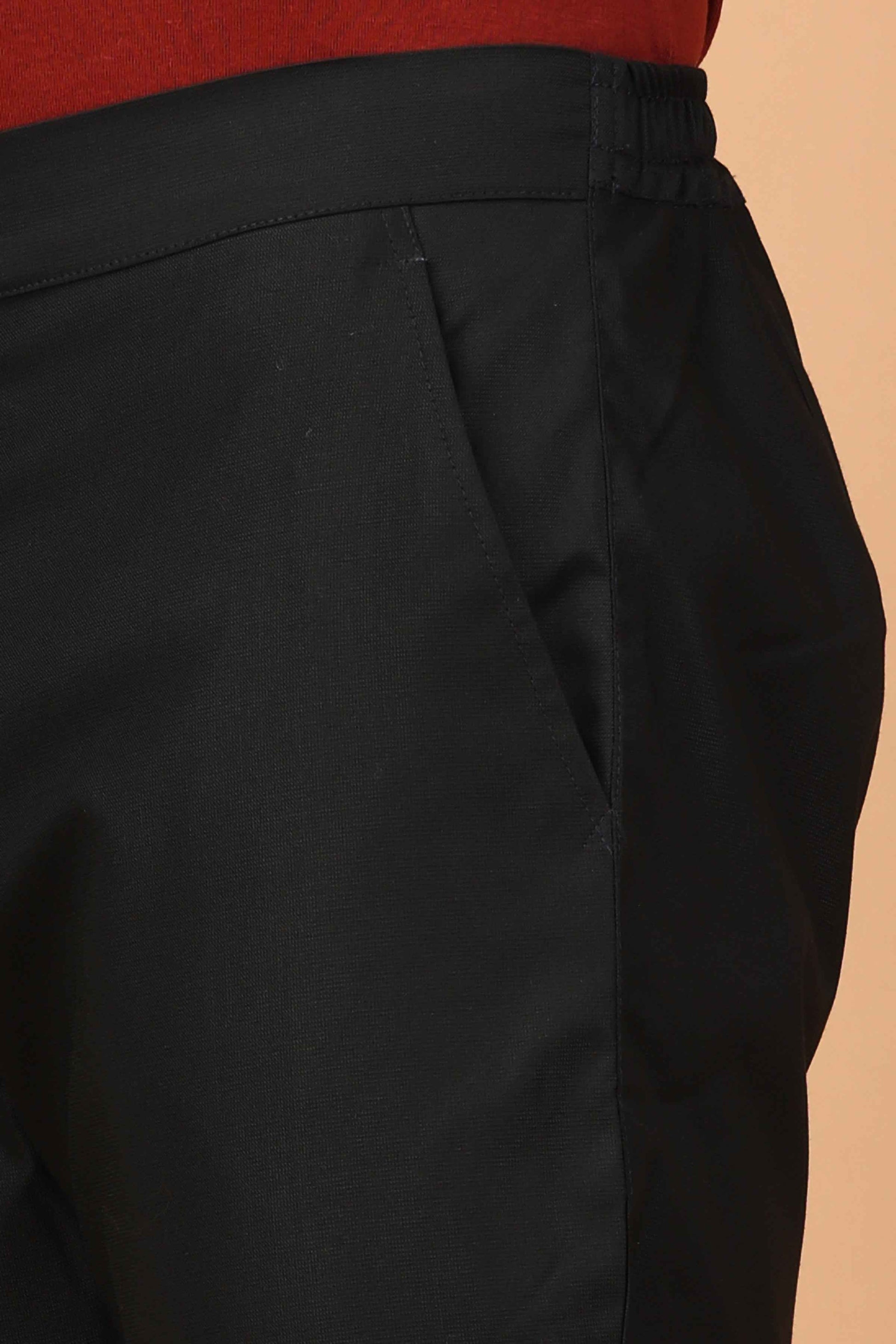 Buy Plus Size ​Midnight Black Comfort Fit Trousers At Apella | Sizes XS to 10 XL | India | Free Delivery | Customized