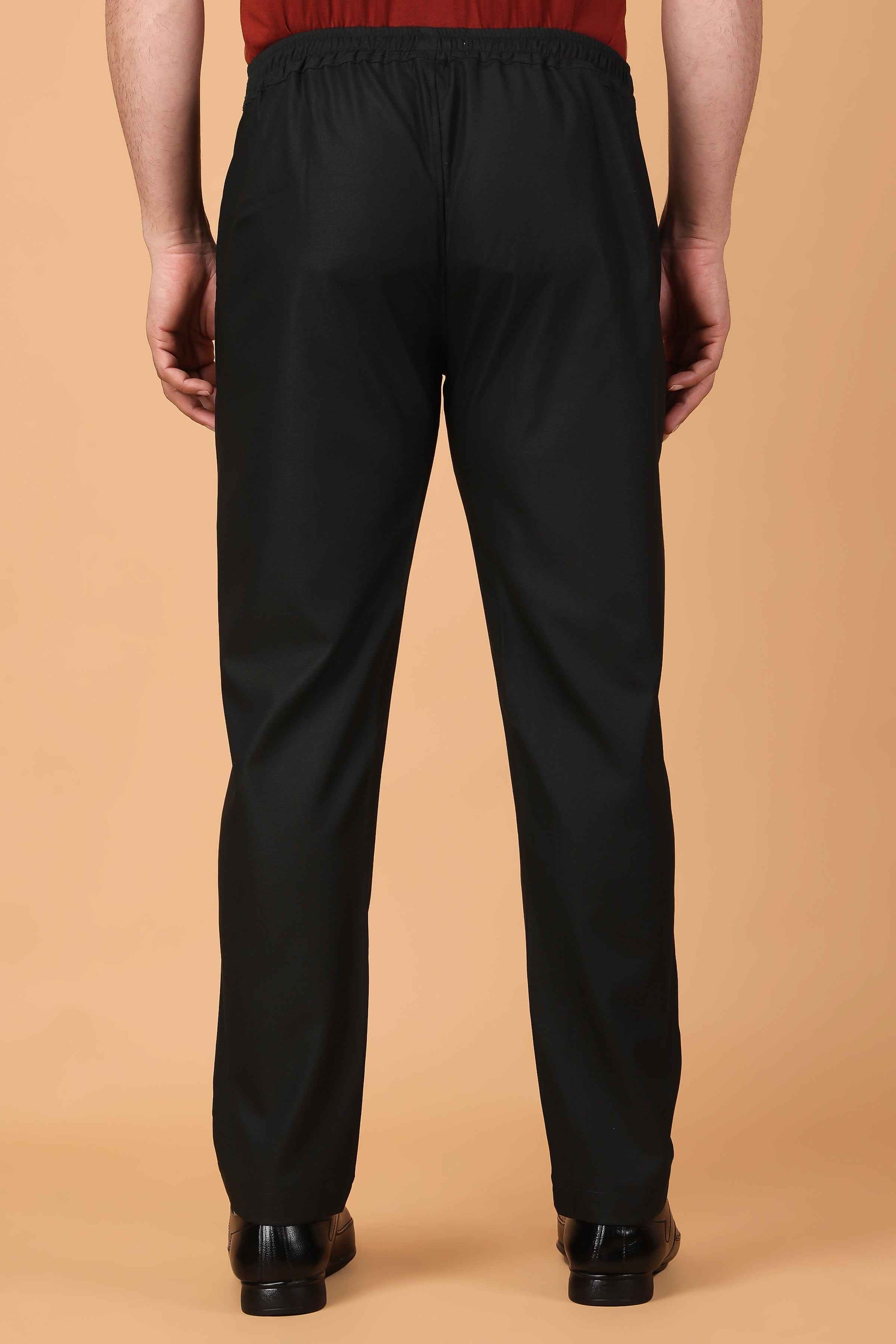 Buy Plus Size ​Midnight Black Comfort Fit Trousers At Apella | Sizes XS to 10 XL | India | Free Delivery | Customized