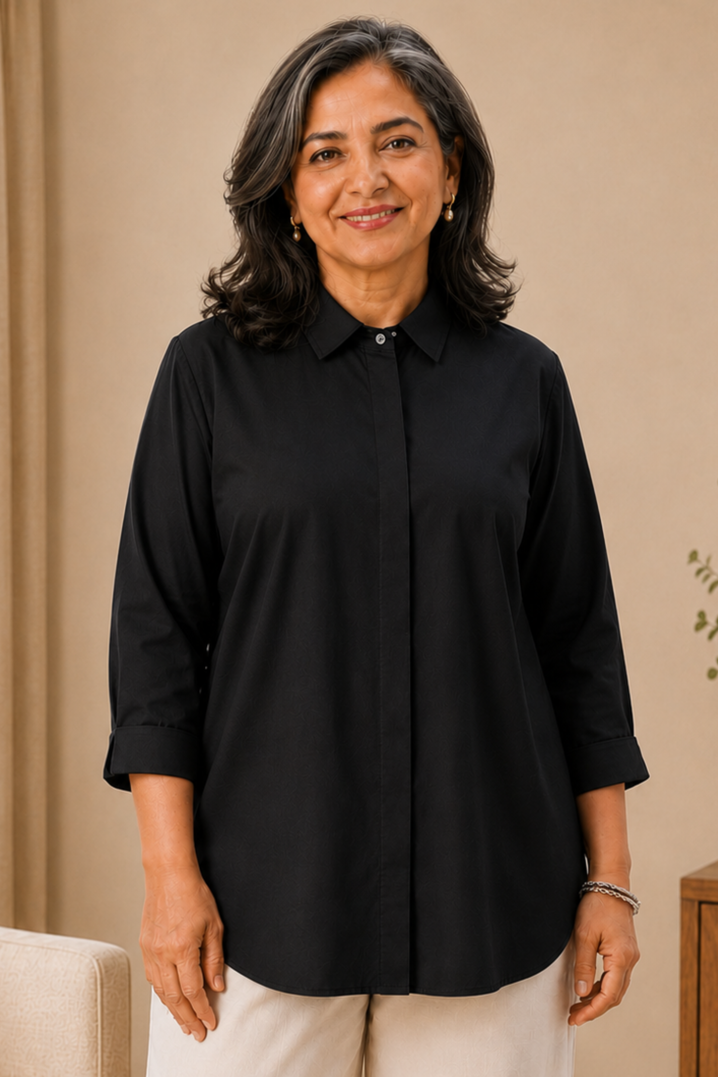 Midnight Black Solid Rayon Shirt