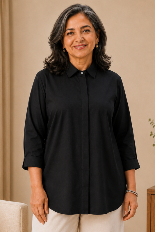 Midnight Black Solid Rayon Shirt