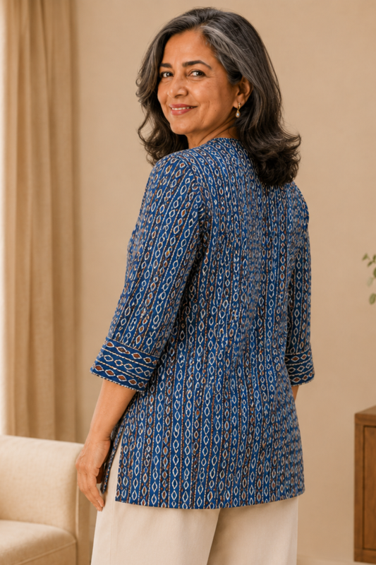 Midnight Blue Printed Cotton Top