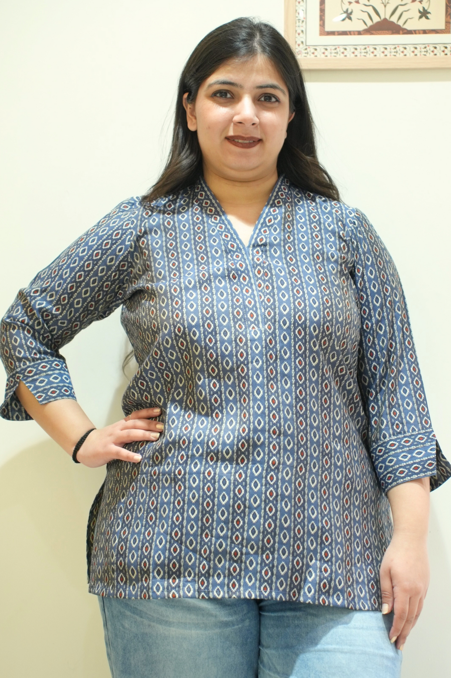 Midnight Blue Printed Cotton Top