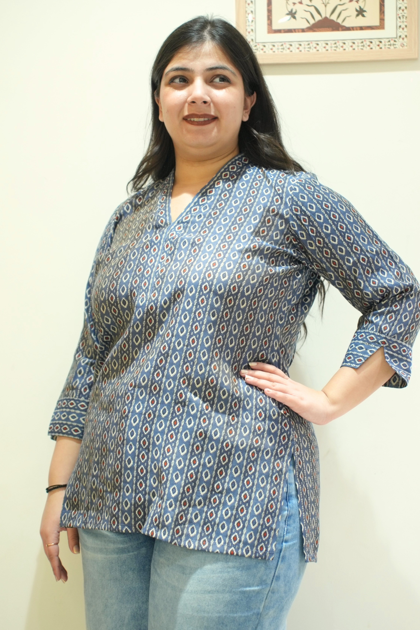 Midnight Blue Printed Cotton Top