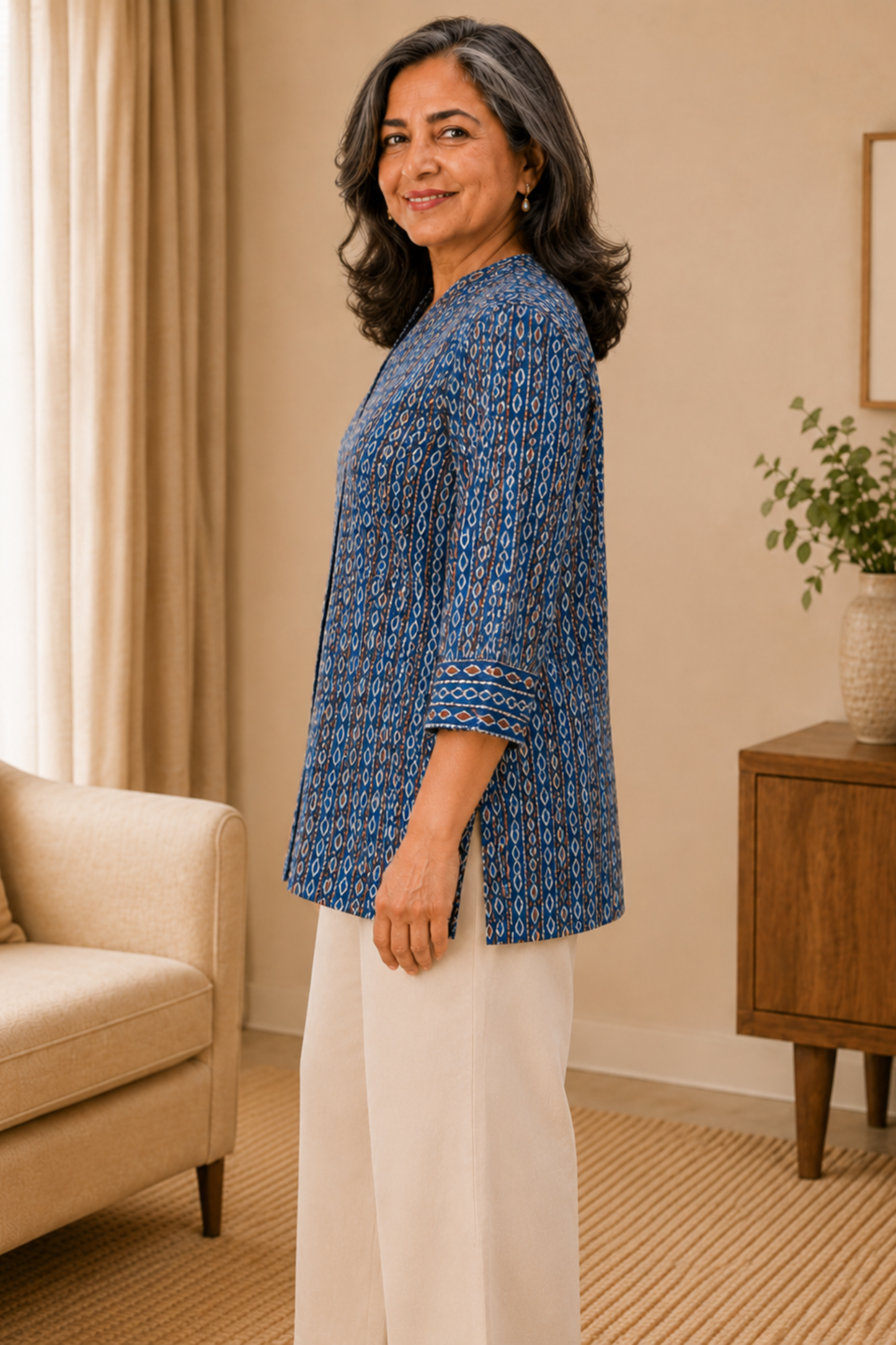 Midnight Blue Printed Cotton Top