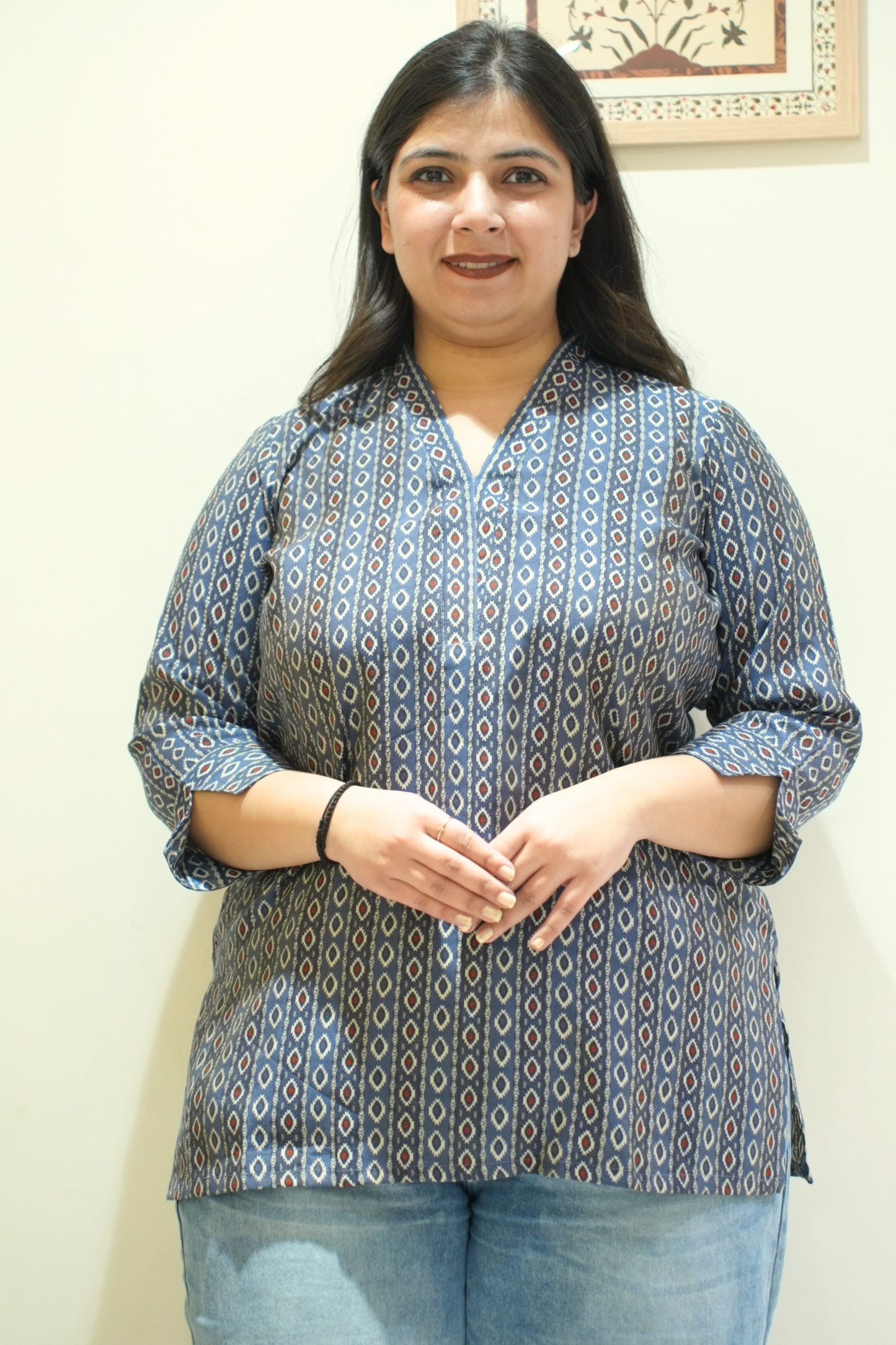 Midnight Blue Printed Cotton Top