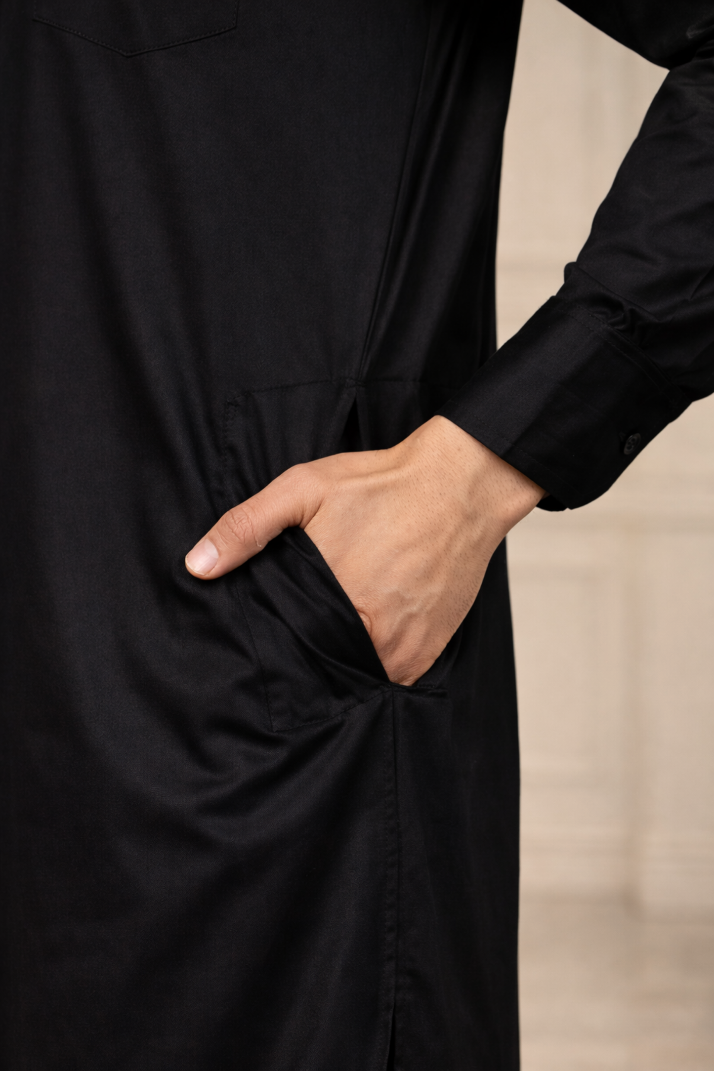 Midnight Black Cotton Pathani Suit