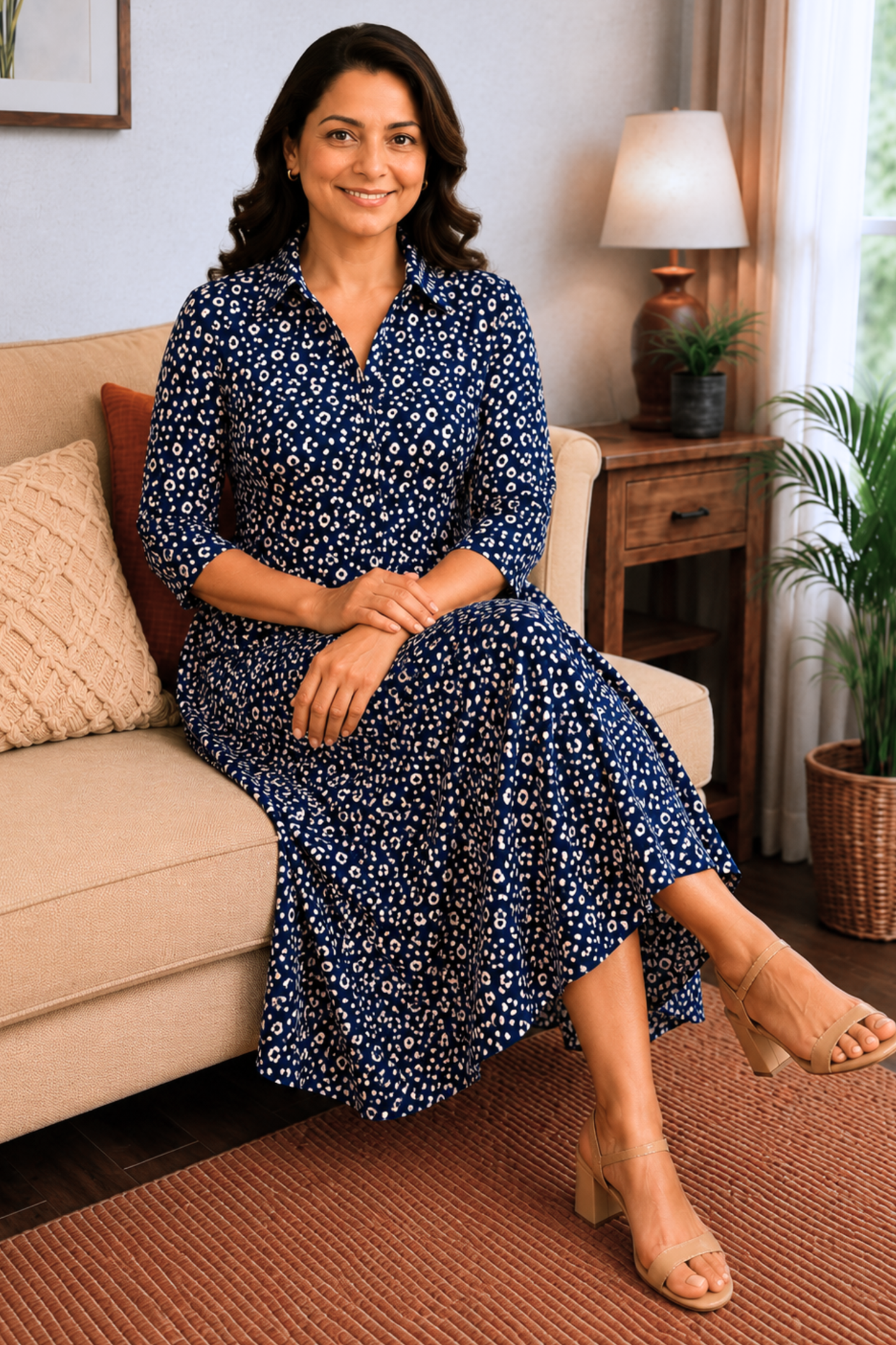 Midnight Dots Rayon Dress with Pockets