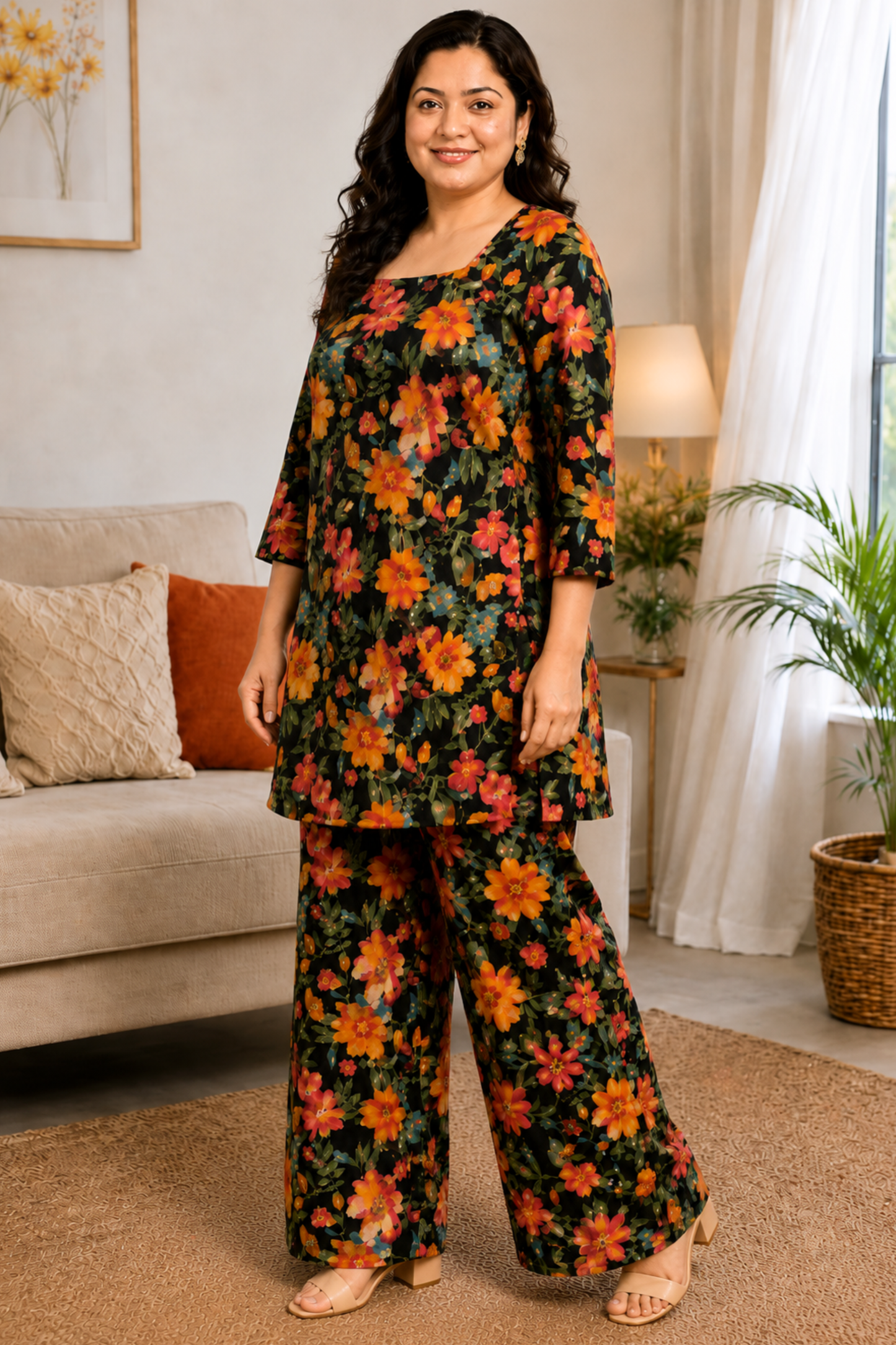 Midnight Fleur Foiled Rayon Co-ord Set