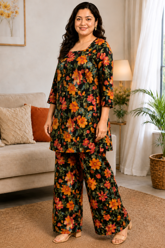 Midnight Fleur Foiled Rayon Co-ord Set