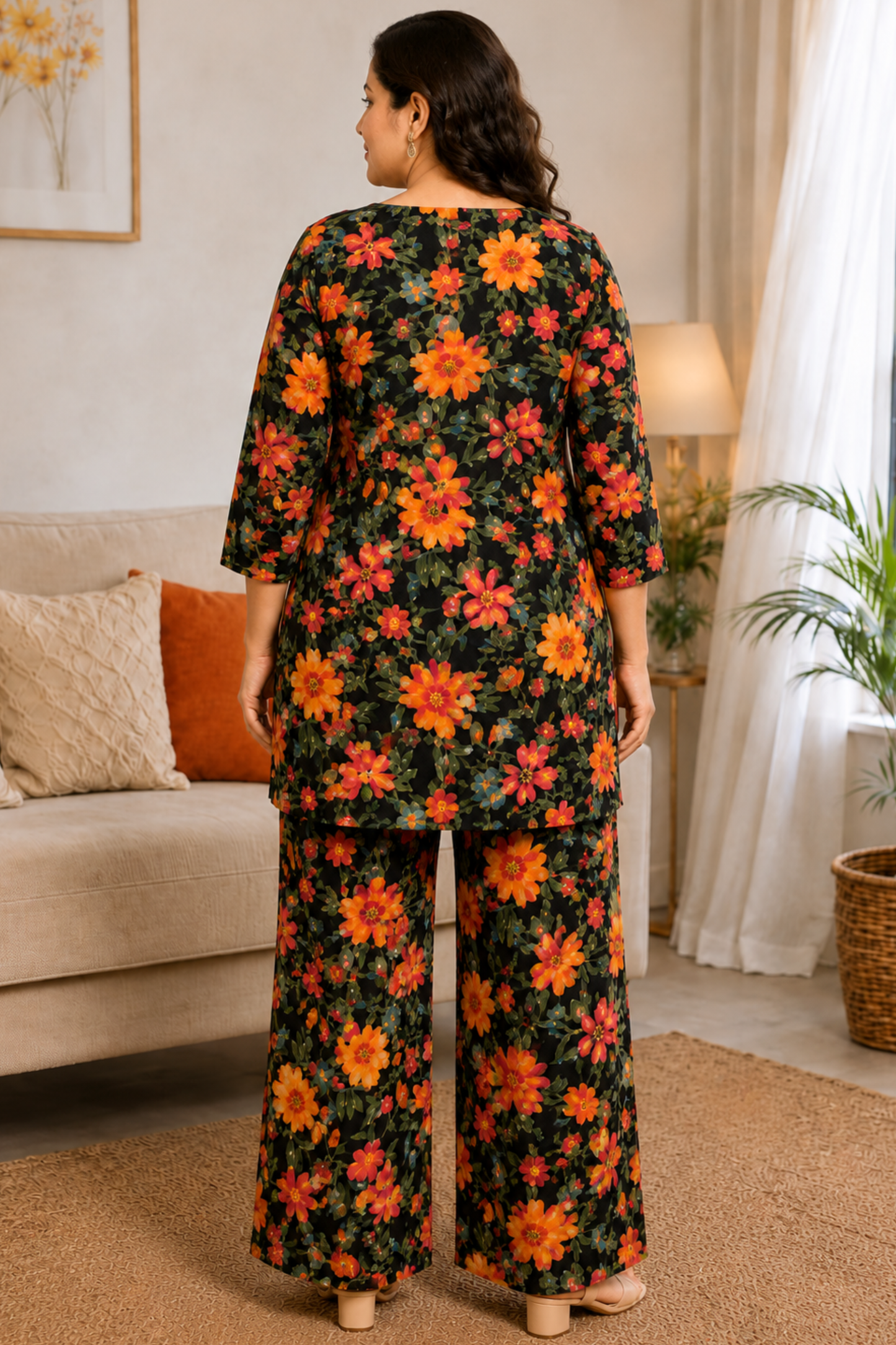 Midnight Fleur Foiled Rayon Co-ord Set