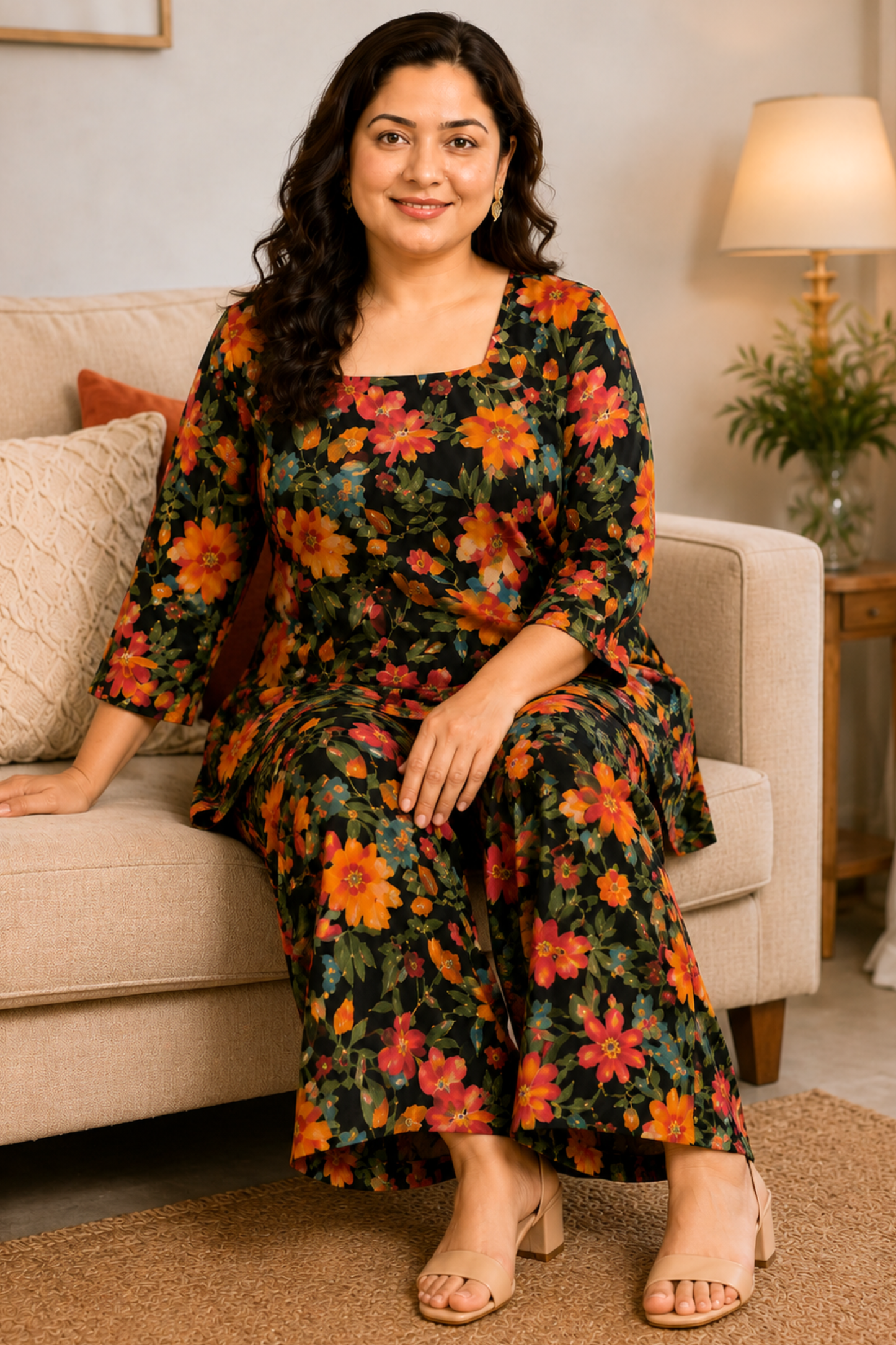 Midnight Fleur Foiled Rayon Co-ord Set