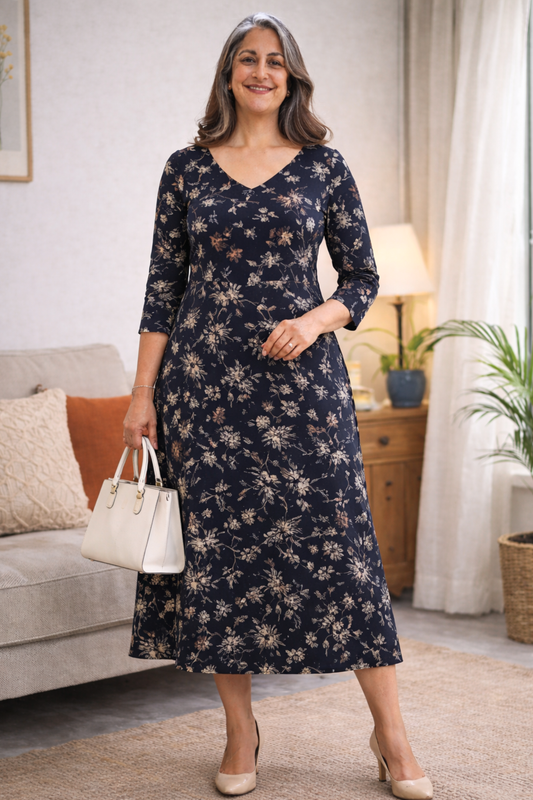 chinese dress ladies Plus Size Ditsy Green Red Floral Dress Online in India