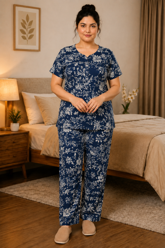 Midnight Navy Printed Night Suit