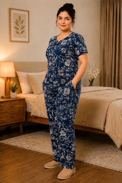 Midnight Navy Printed Night Suit