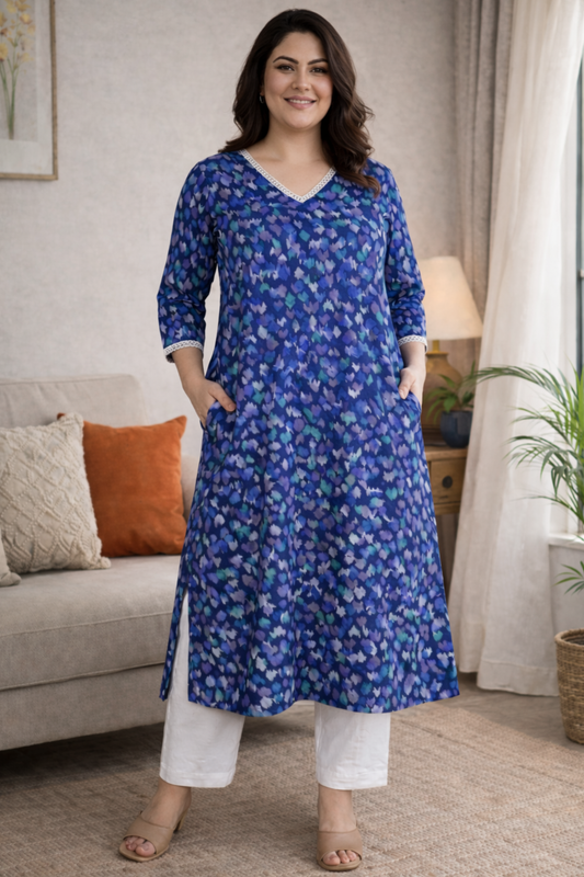 Midnight Petal Summer Rayon Kurta