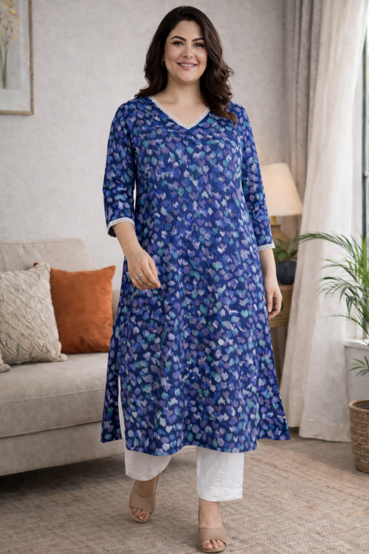 Midnight Petal Summer Rayon Kurta