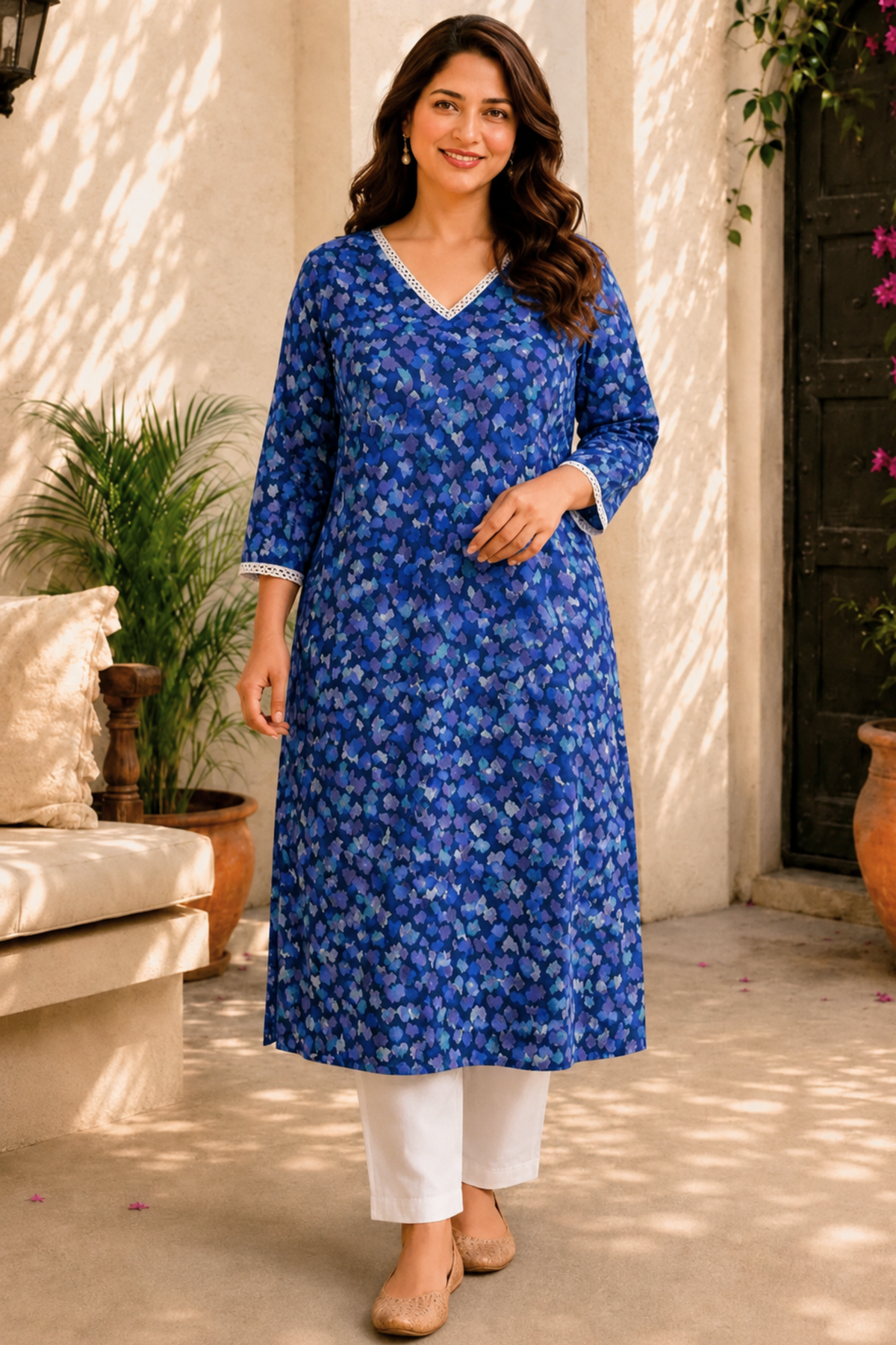 Midnight Petal Summer Rayon Kurta