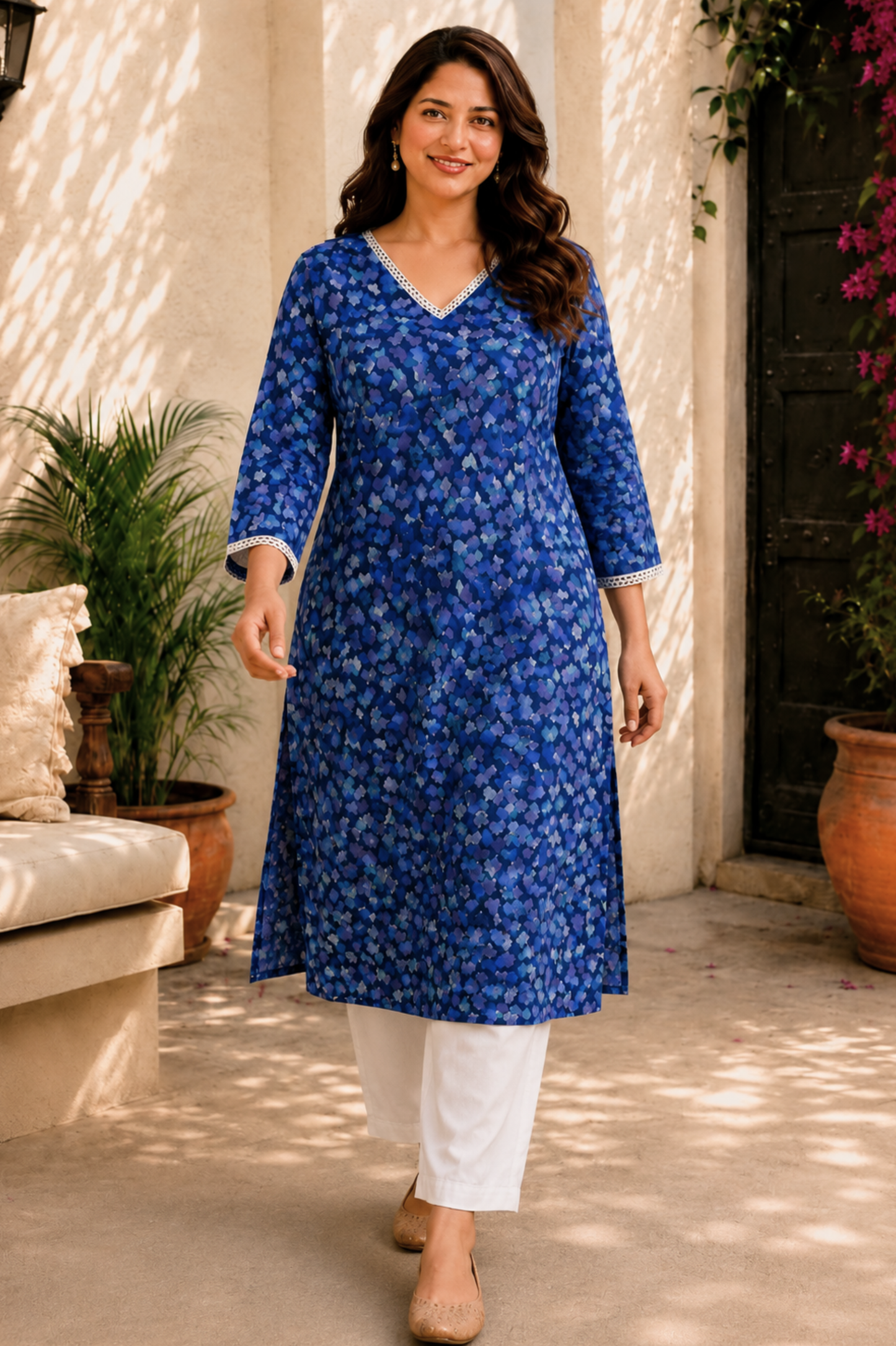 Midnight Petal Summer Rayon Kurta