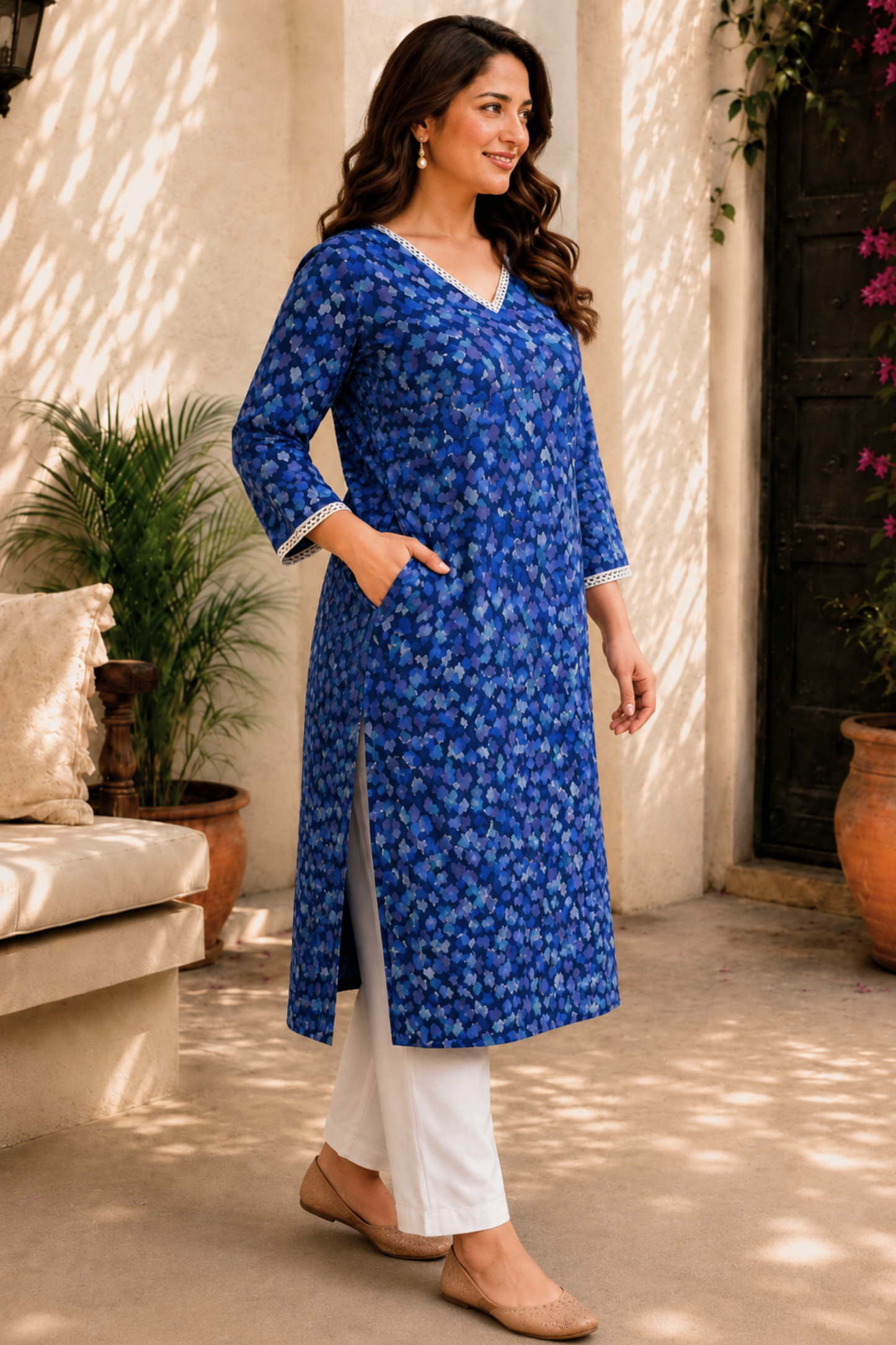 Midnight Petal Summer Rayon Kurta