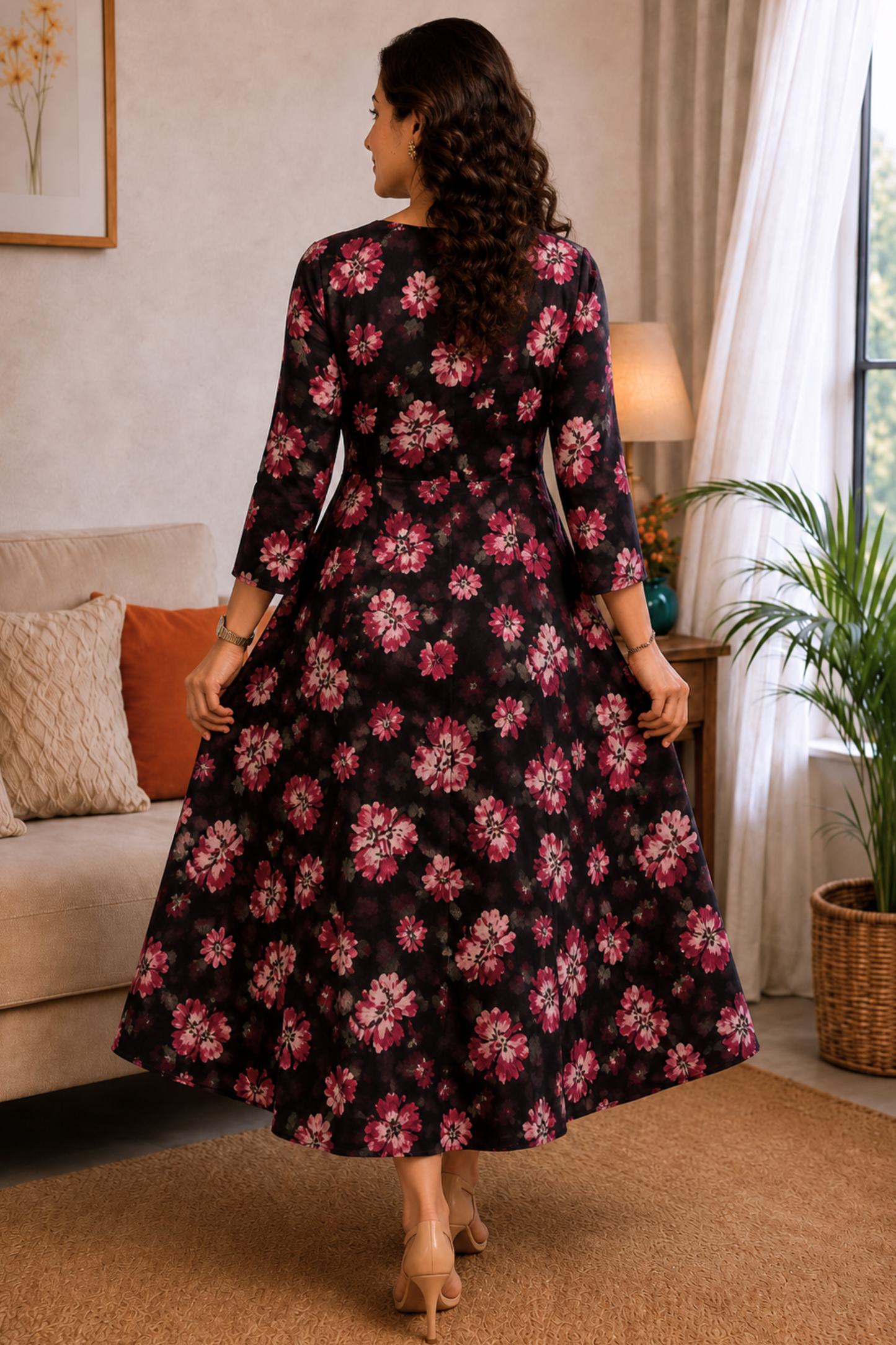 Midnight Rose Georgette Dress With Pockets