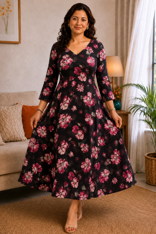 Midnight Rose Georgette Dress With Pockets