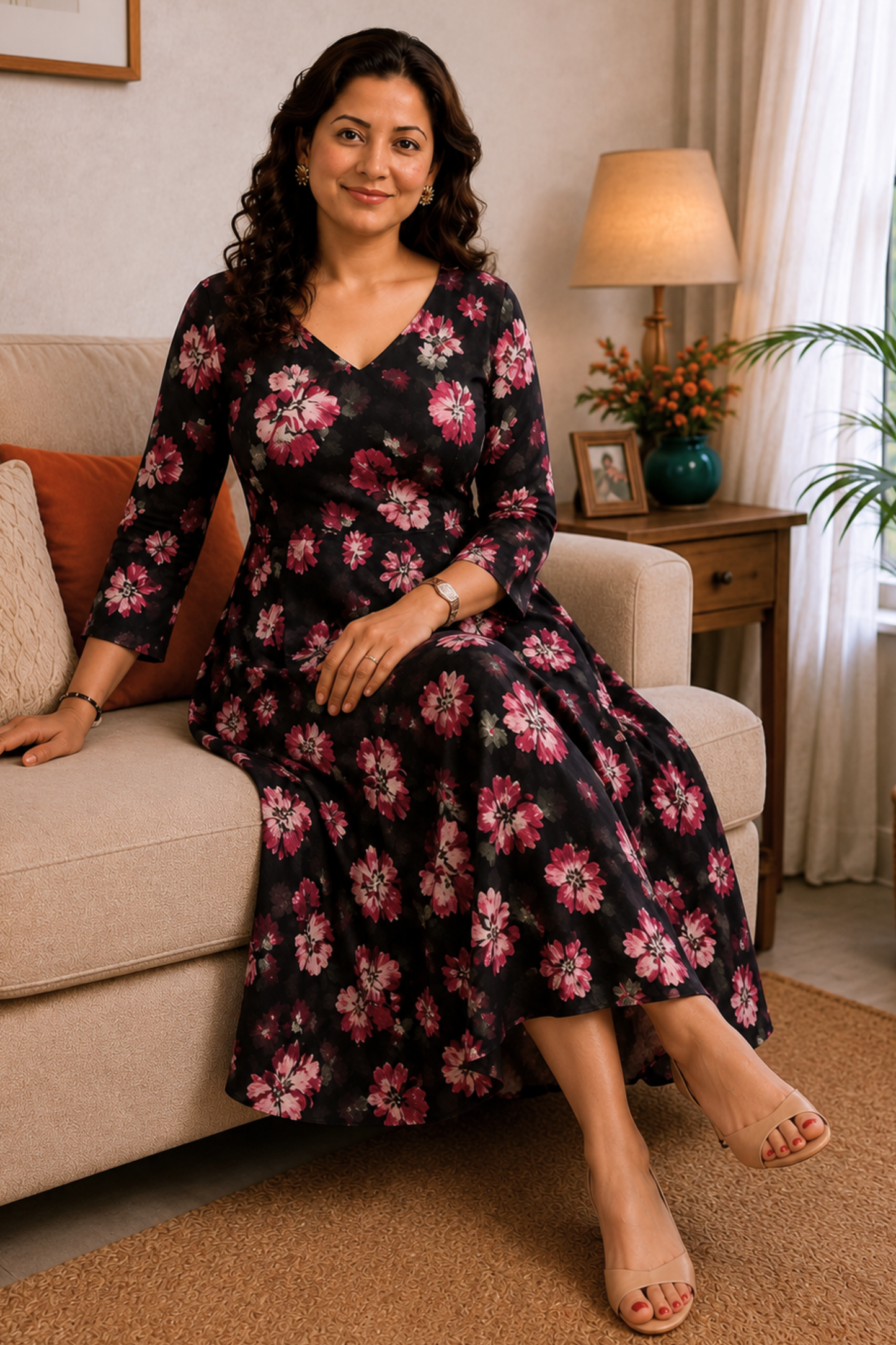 Midnight Rose Georgette Dress With Pockets