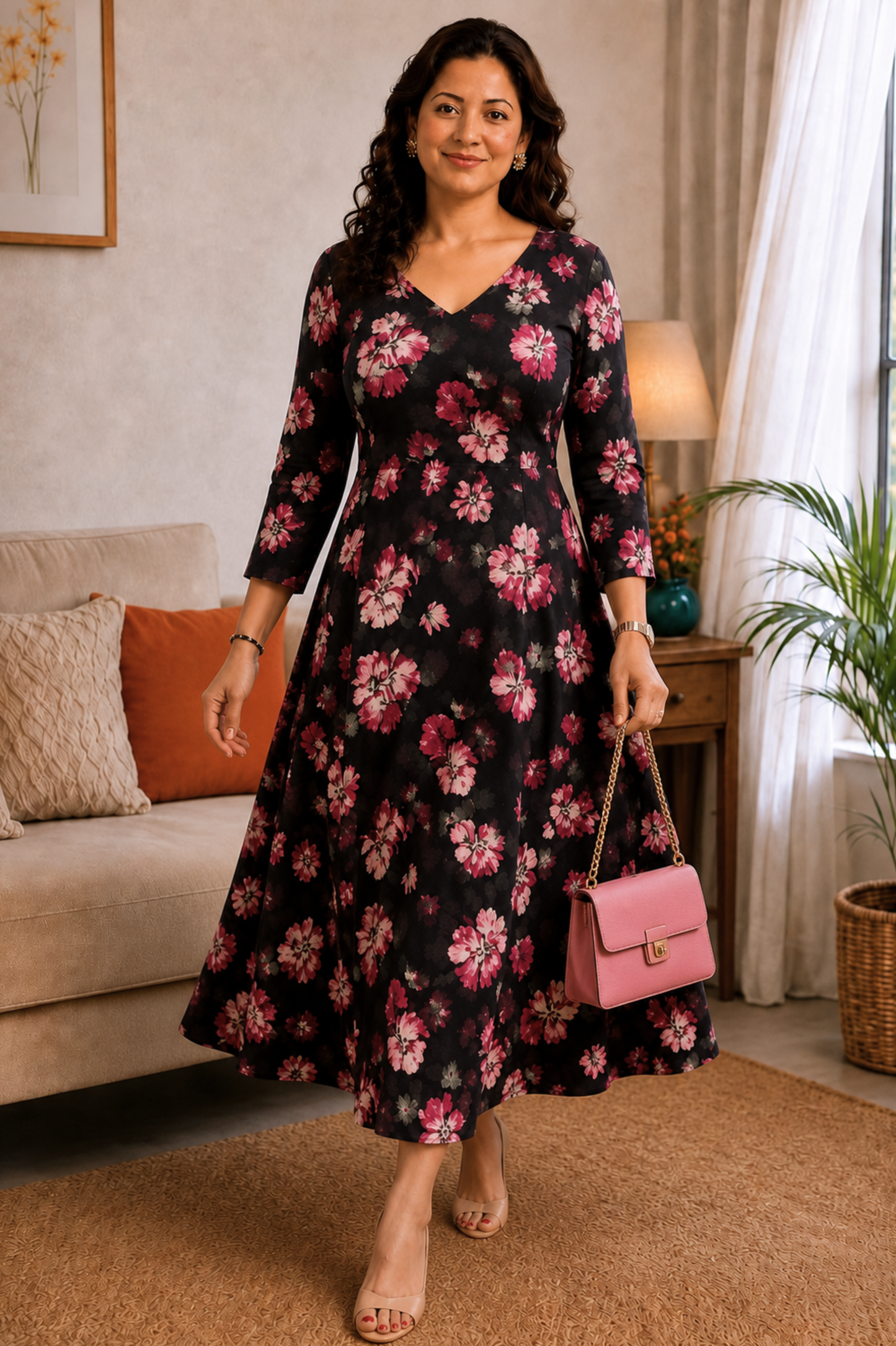 Midnight Rose Georgette Dress With Pockets