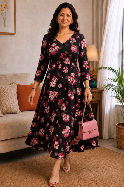 Midnight Rose Georgette Dress With Pockets