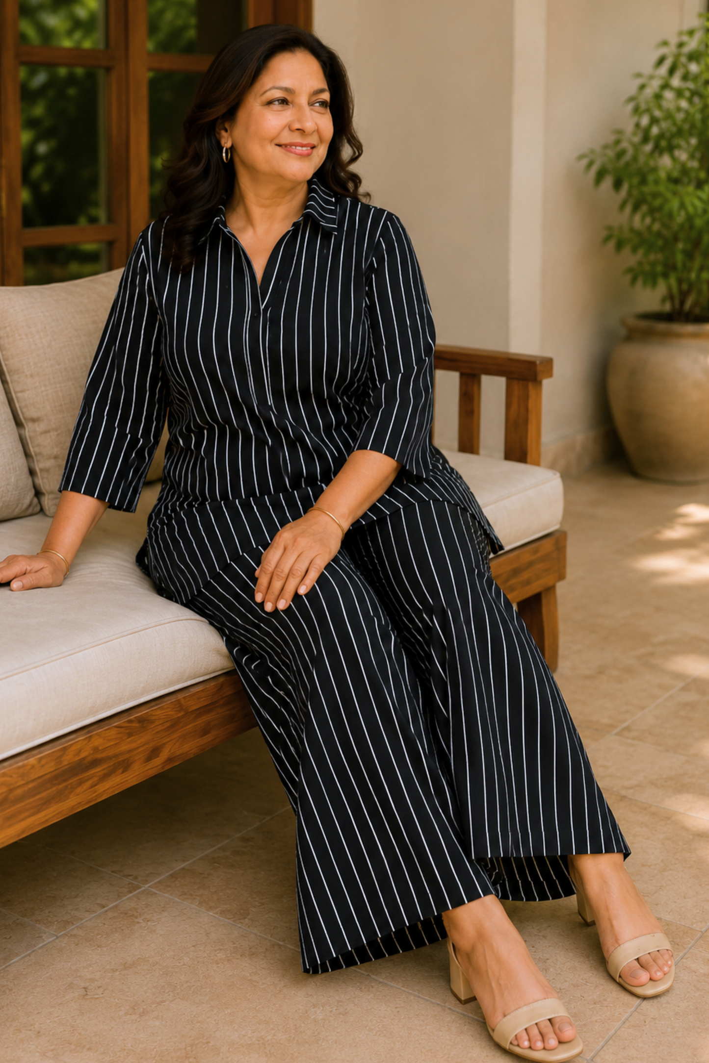Midnight Stripe Rayon Co-ord Set
