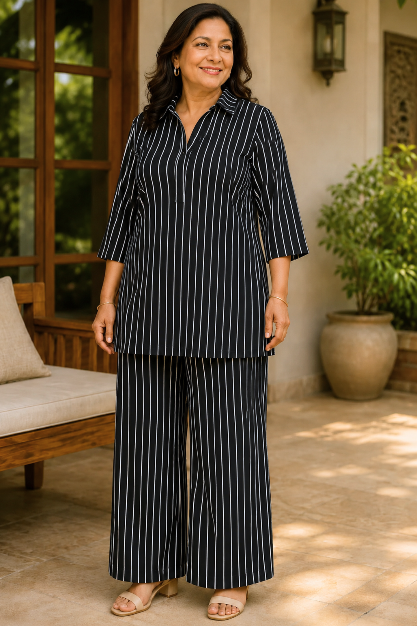 Midnight Stripe Rayon Co-ord Set