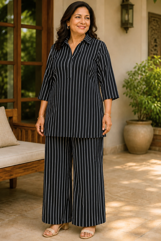 Midnight Stripe Rayon Co-ord Set