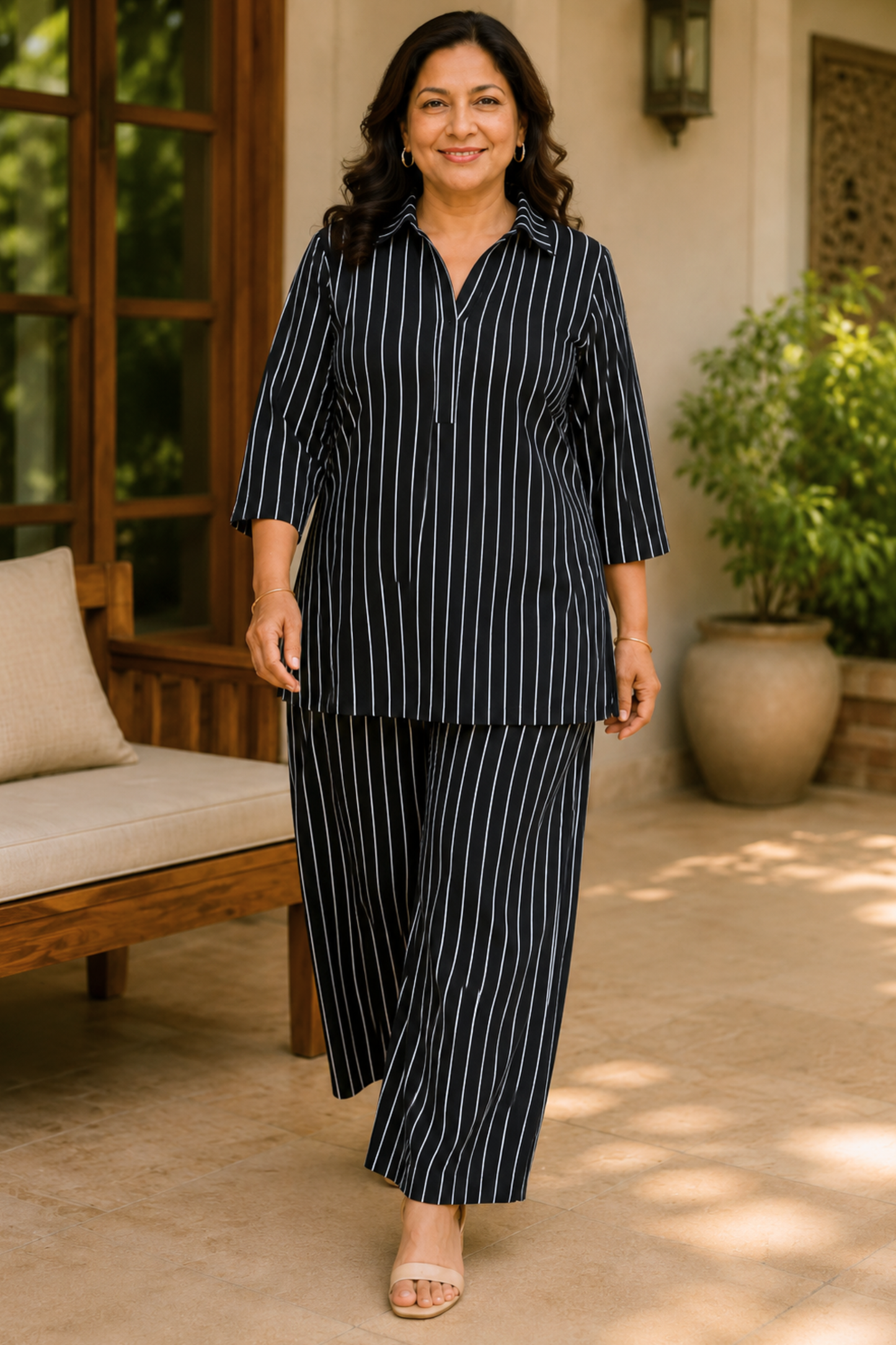 Midnight Stripe Rayon Co-ord Set